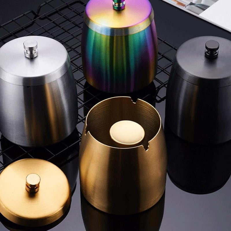 Large Stainless Steel Ashtray With Protective Lid For Desktop Balcony Cigarette Smoker Accessory - Image 5